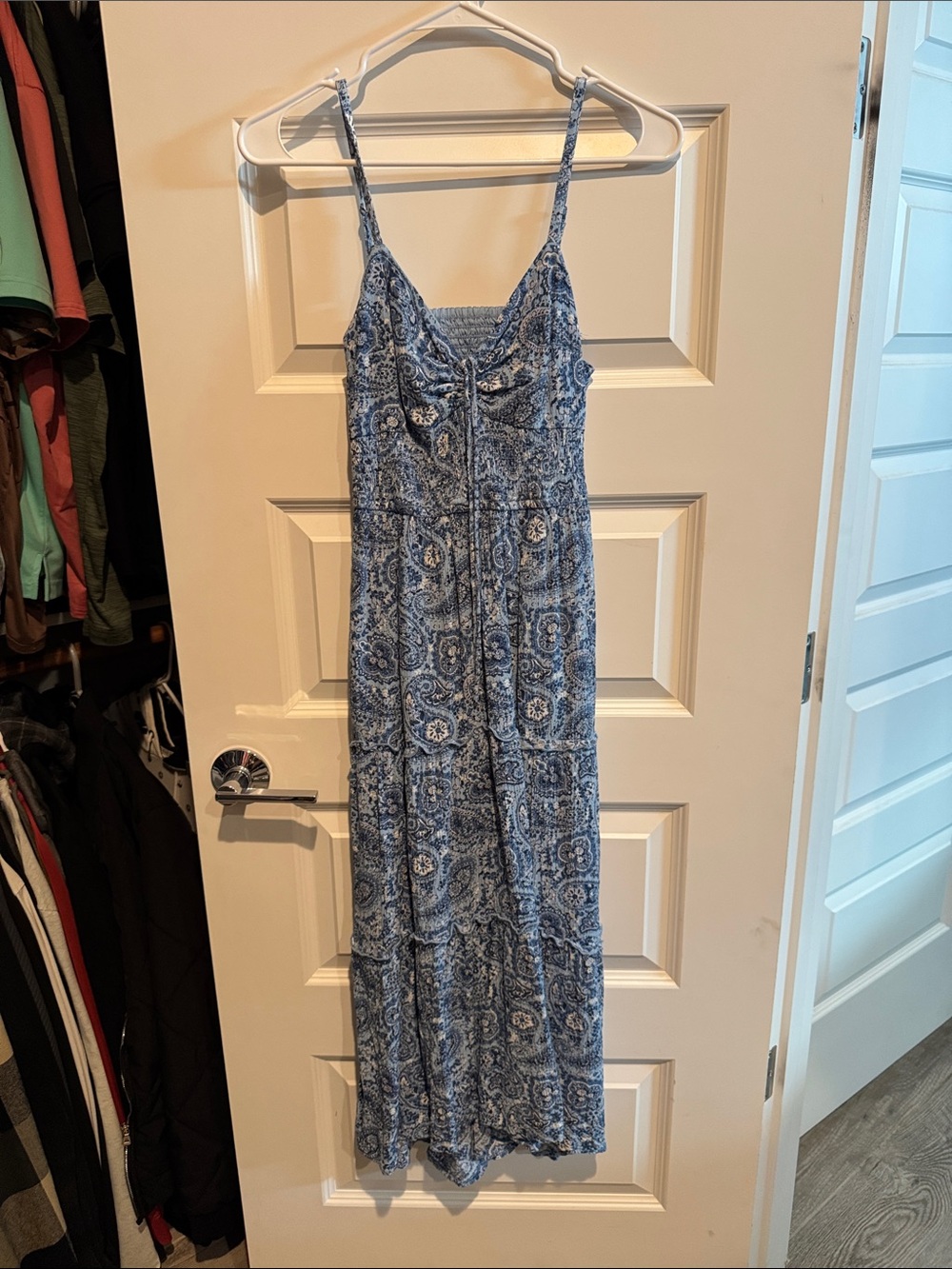 Hollister Blue Printed Backless Maxi Dress